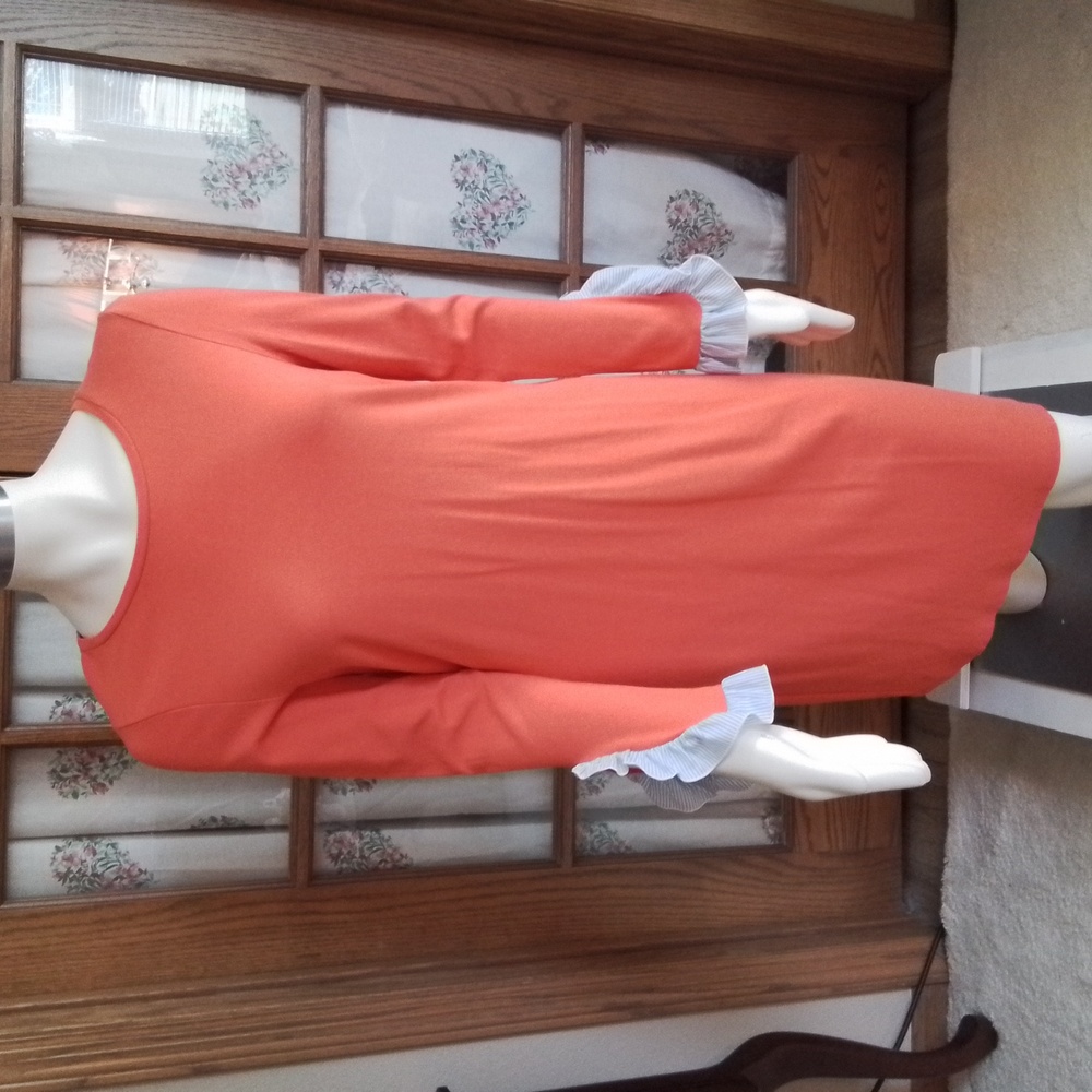 Crown and Ivy orange dress,  size M, worn once, rayon/nylon. Contrast sleeves.